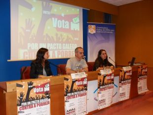 Presentaci&oacute;n da Semana Galega Contra a Pobreza. Desde a esquerda: Gemma Filgueira, Xos&eacute; Mar&iacute;a Torres e Laura Garc&iacute;a