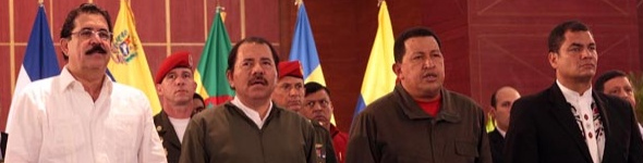 O presidente Zelaya na inauguraci&oacute;n da xuntanza da ALBA en Managua.