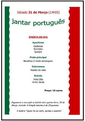 Cartel do Jantar Portugu&ecirc;s
