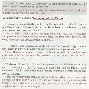 Un fragmento do texto do panfleto de Galicia Biling&uuml;e