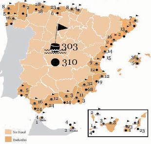 Mapa coas bandeiras e puntos negros no Estado Espa&ntilde;ol