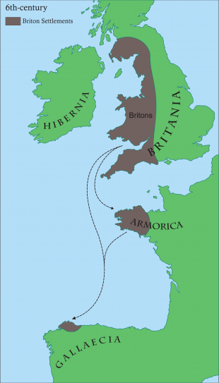 Mapa dos asentamentos bret&oacute;ns no S.VI