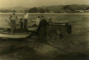 Cargando o rac&uacute; nunha gamela - Baiona (1953)