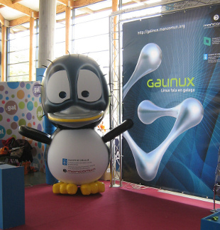 Posto de Galinux, distribuci&oacute;n de software libre promovida pola Xunta, no Xuventude Galiza Net 2009