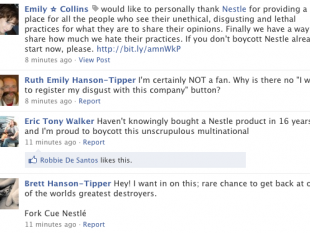 Comentarios contra Nestl&eacute; publicados no Facebook