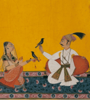 "Ragaputra Kausa": m&uacute;sica para despois da media noite (detalle). India, s. XVIII, acuarela.