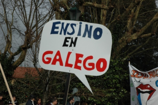 Cartaz na manifestaci&oacute;n a prol da lingua do pasado 21 de xaneiro