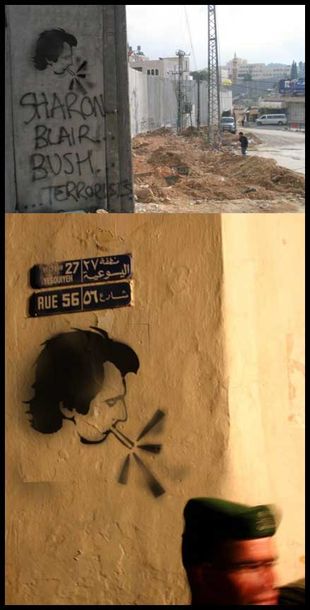 Gabrielf d&aacute;lle ao graffiti nas r&uacute;as de Beirut / Foto: http://beirutgrafff.blogspot.com/