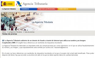 Nota de prensa na aut&eacute;ntica web da Axencia Tributaria