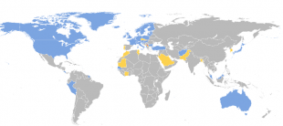 En azul, pa&iacute;ses que reco&ntilde;ecen Kosov&euml;. En amarelo os que anunciaron que van facelo (Pica no mapa para ampliar)
