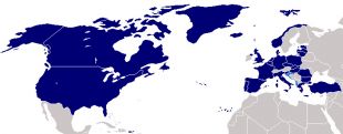 Mapa dos pa&iacute;ses aliados na OTAN (clique para ampliar)