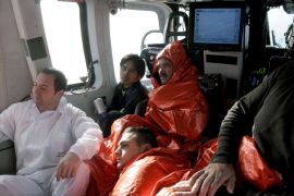 Os mari&ntilde;eiros rescatados do naufraxio do 'Rosamar', a pasada sexta feira