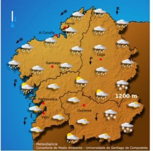 O mapa do tempo para Galiza, na ma&ntilde;&aacute; desta segunda feira