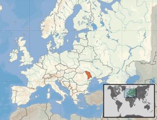 A localizaci&oacute;n de Moldova no mapa de Europa