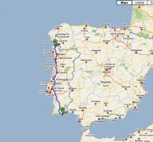 De Tui a Faro, pola ruta m&aacute;is curta segundo Google Maps